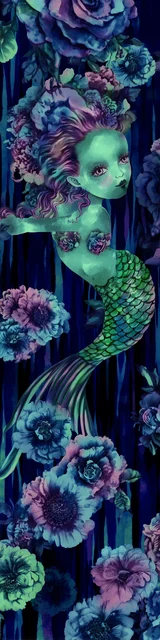 Free mermaid bookmark showing a mostly blue and green mermaid